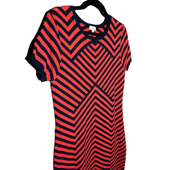 CREMIEUX Womens Large Red & Navy Mini dress Chevron Striped Short Sleeve Sweater - Picture 3 of 4